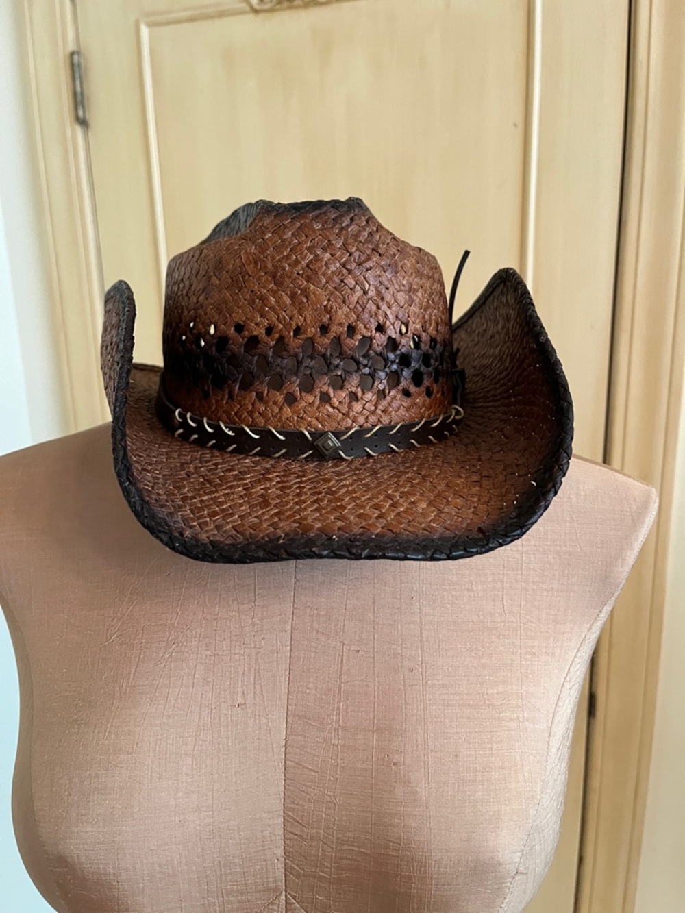 SOM-HER Hats Western Men's / Women's Brown/BLK Straw Cowboy Hat Classic Style M